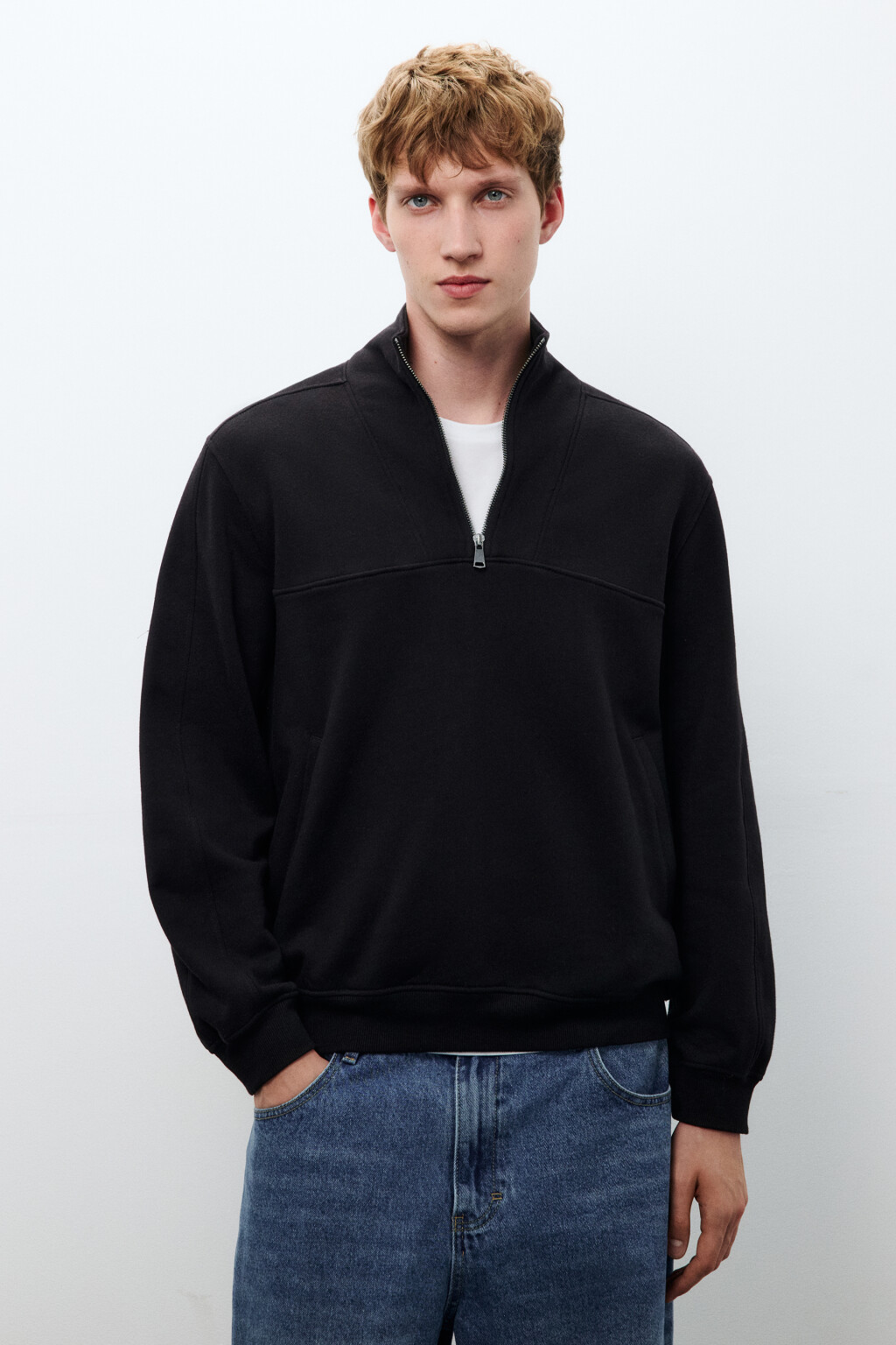 Толстовка half zip из футера - цвет черный - 2