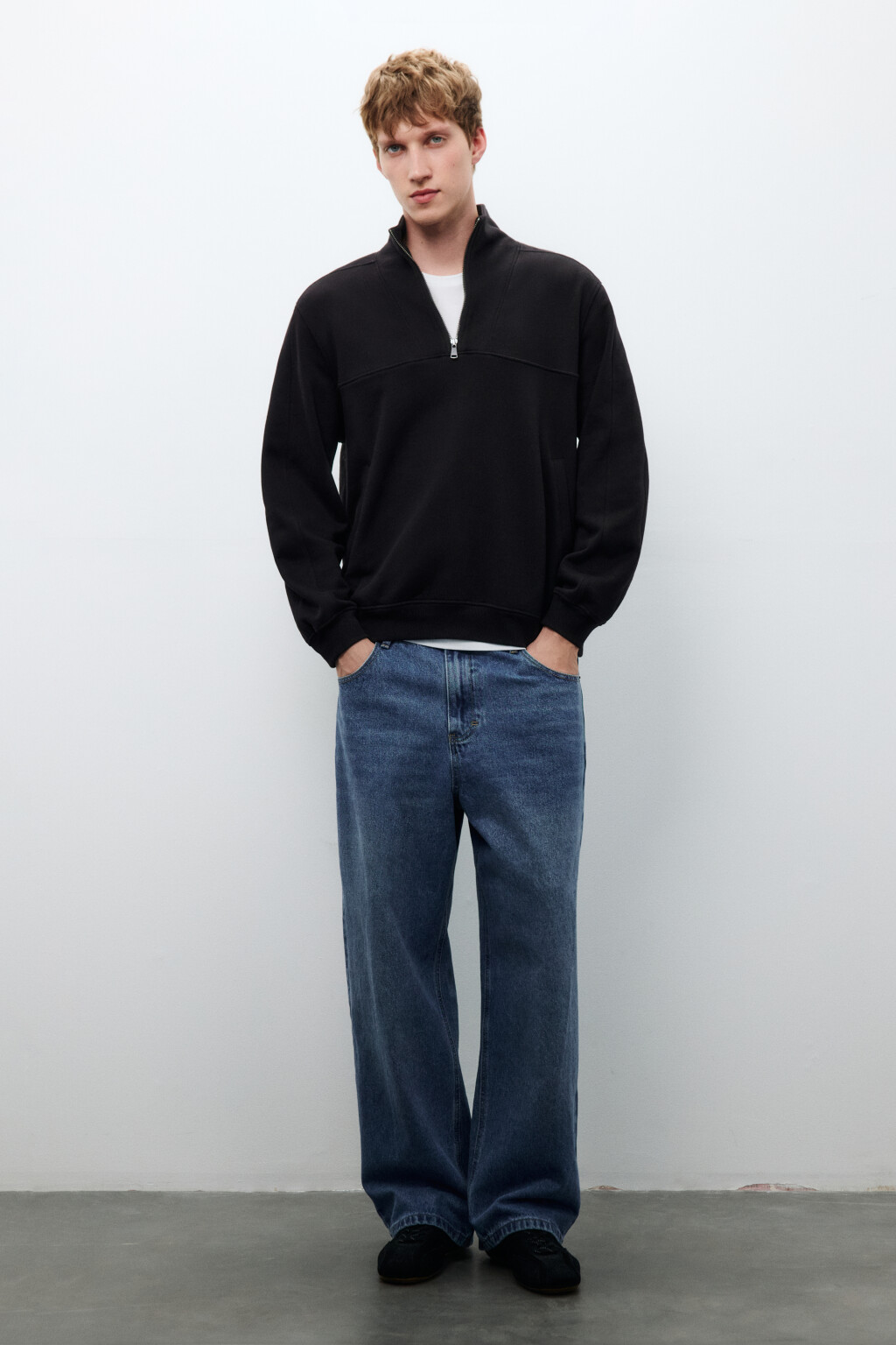 Толстовка half zip из футера - цвет черный - 4