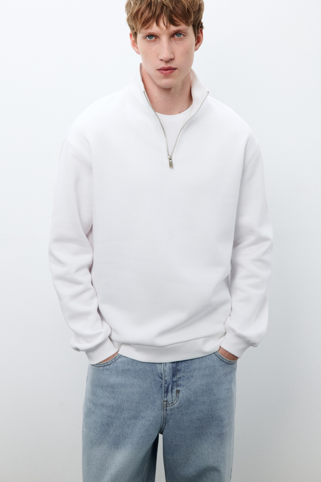 Толстовка half zip из футера - цвет белый - 1