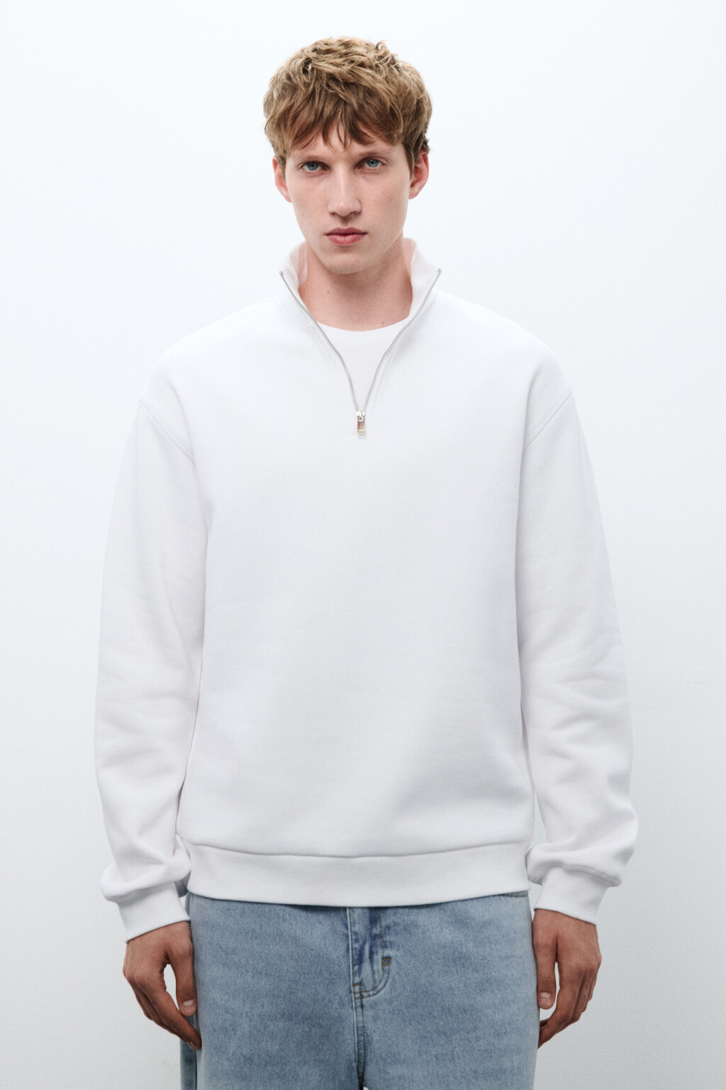 Толстовка half zip из футера - цвет белый - 2