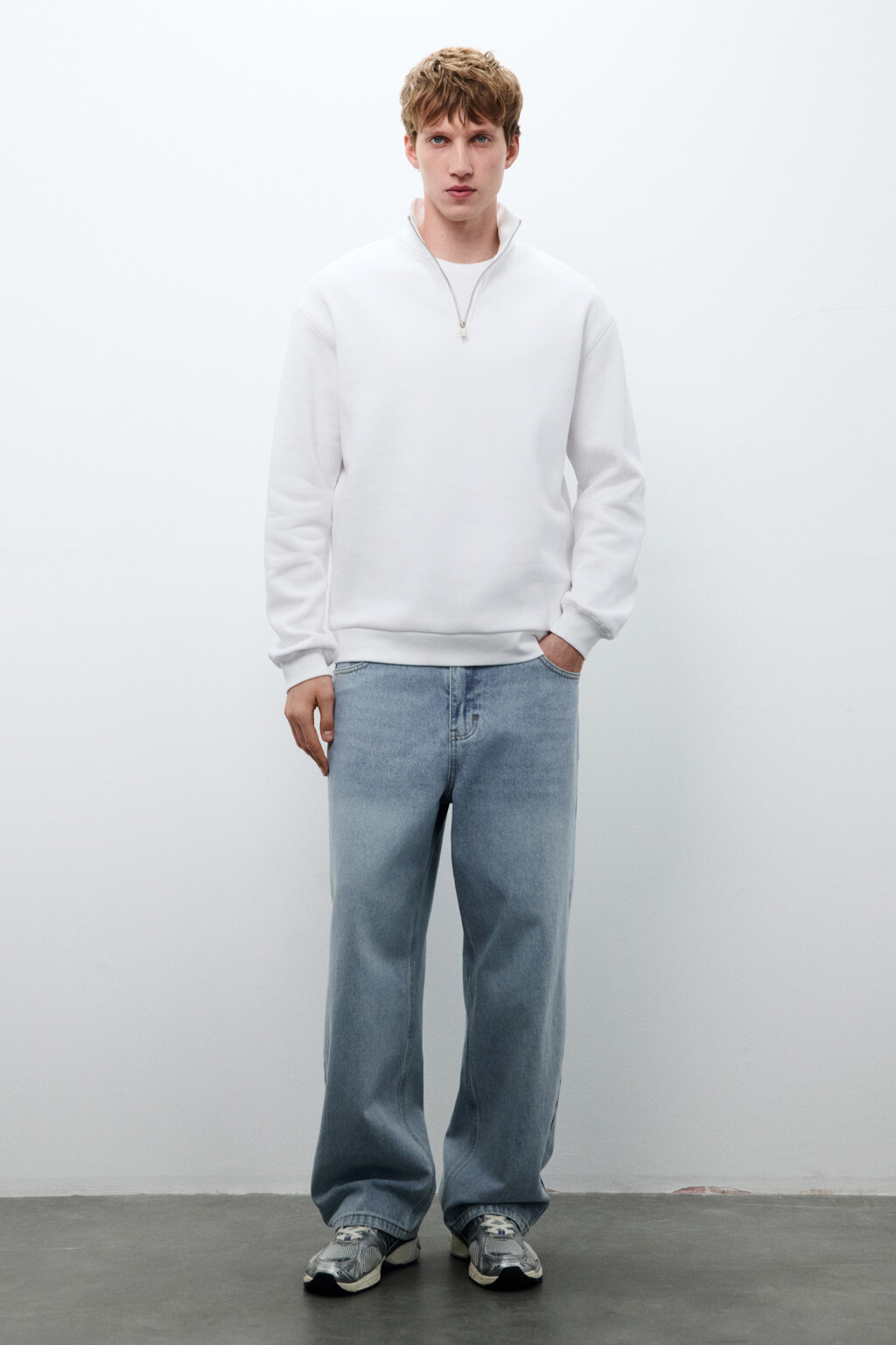 Толстовка half zip из футера - цвет белый - 4