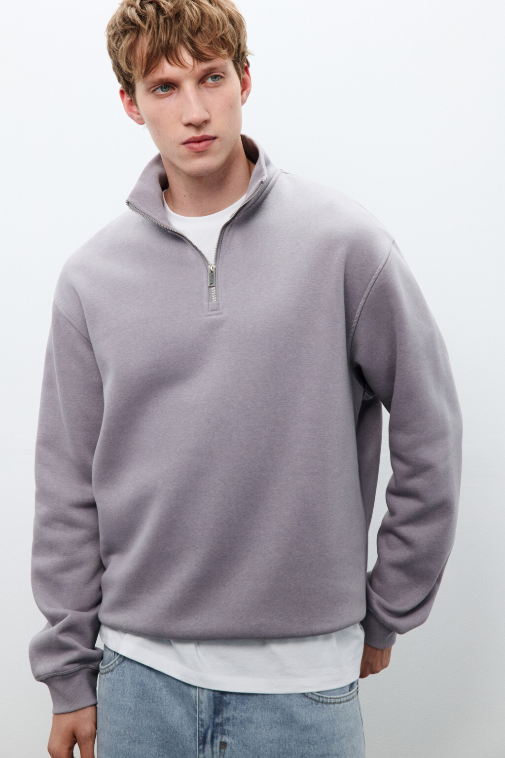 Толстовка half zip из футера - цвет серый - 1