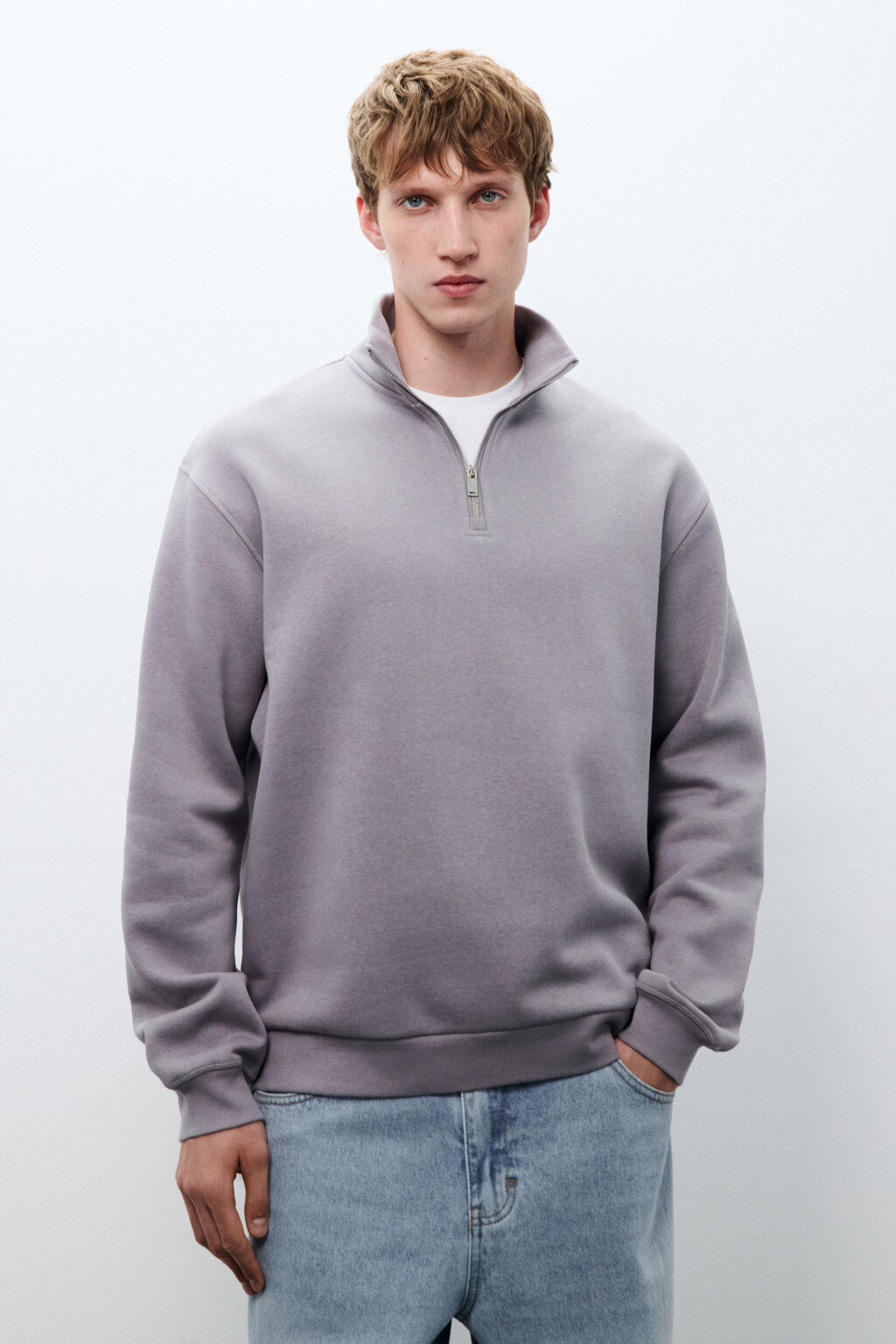 Толстовка half zip из футера - цвет серый - 2