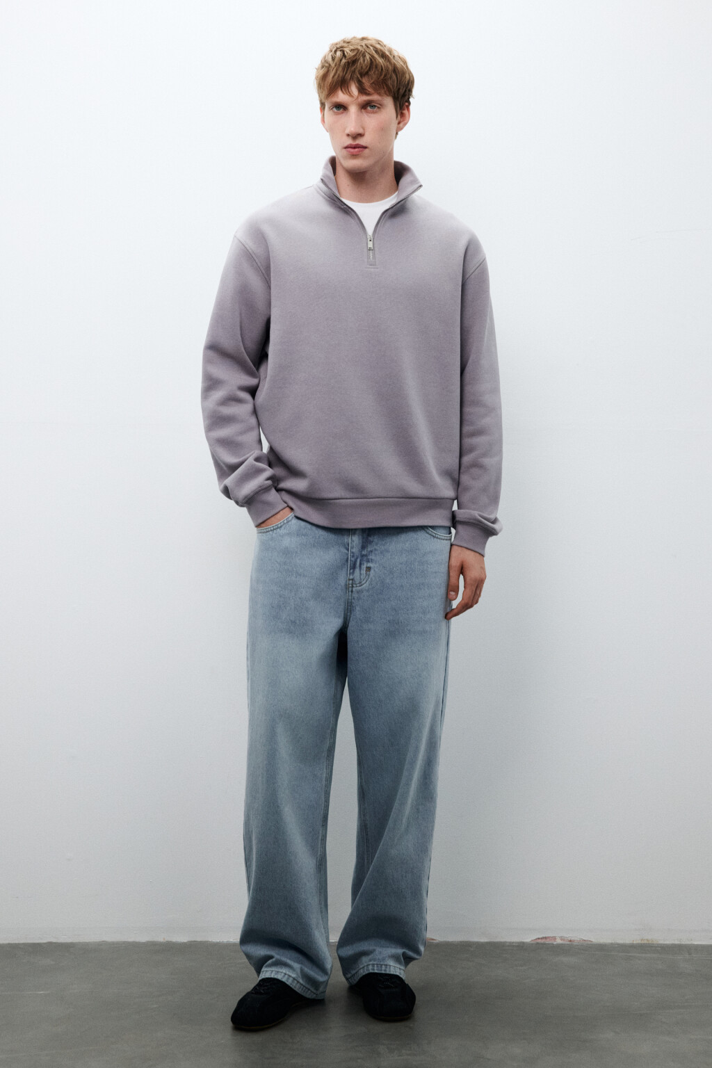 Толстовка half zip из футера - цвет серый - 4