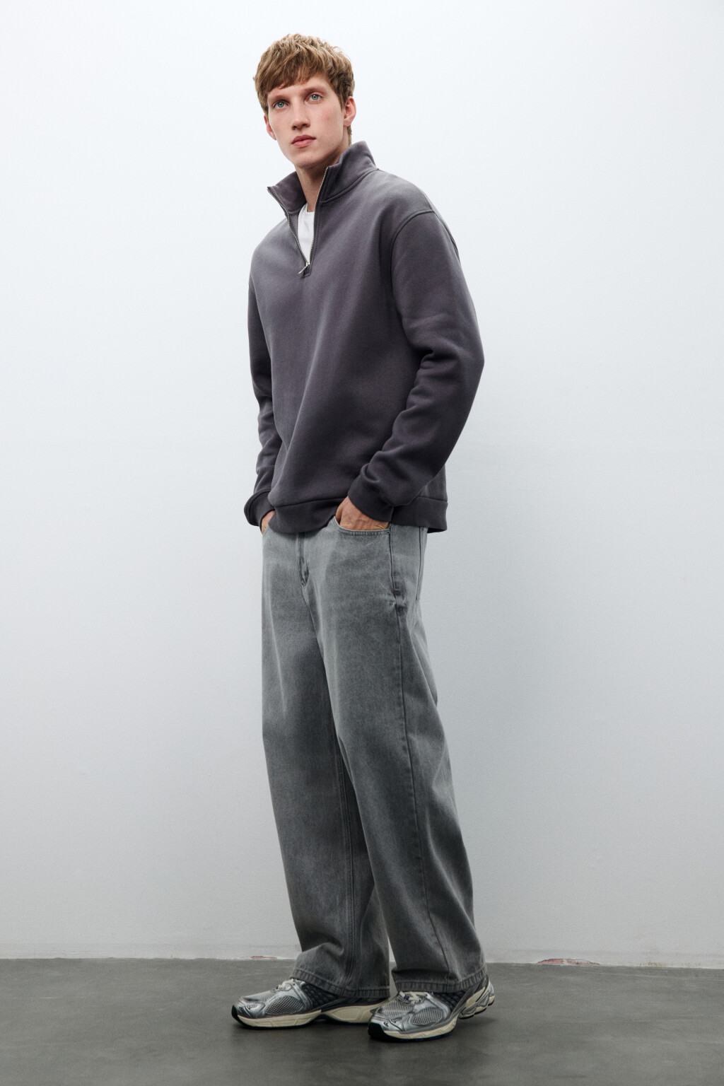 Толстовка half zip из футера - цвет серый - 1