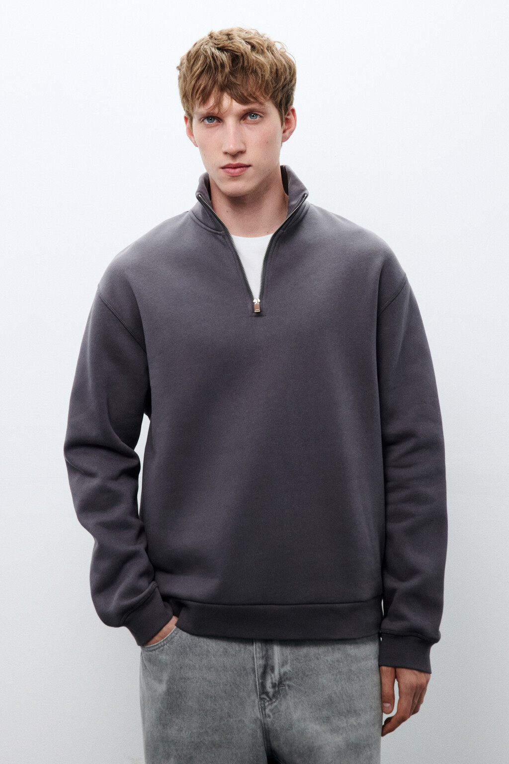 Толстовка half zip из футера - цвет серый - 2