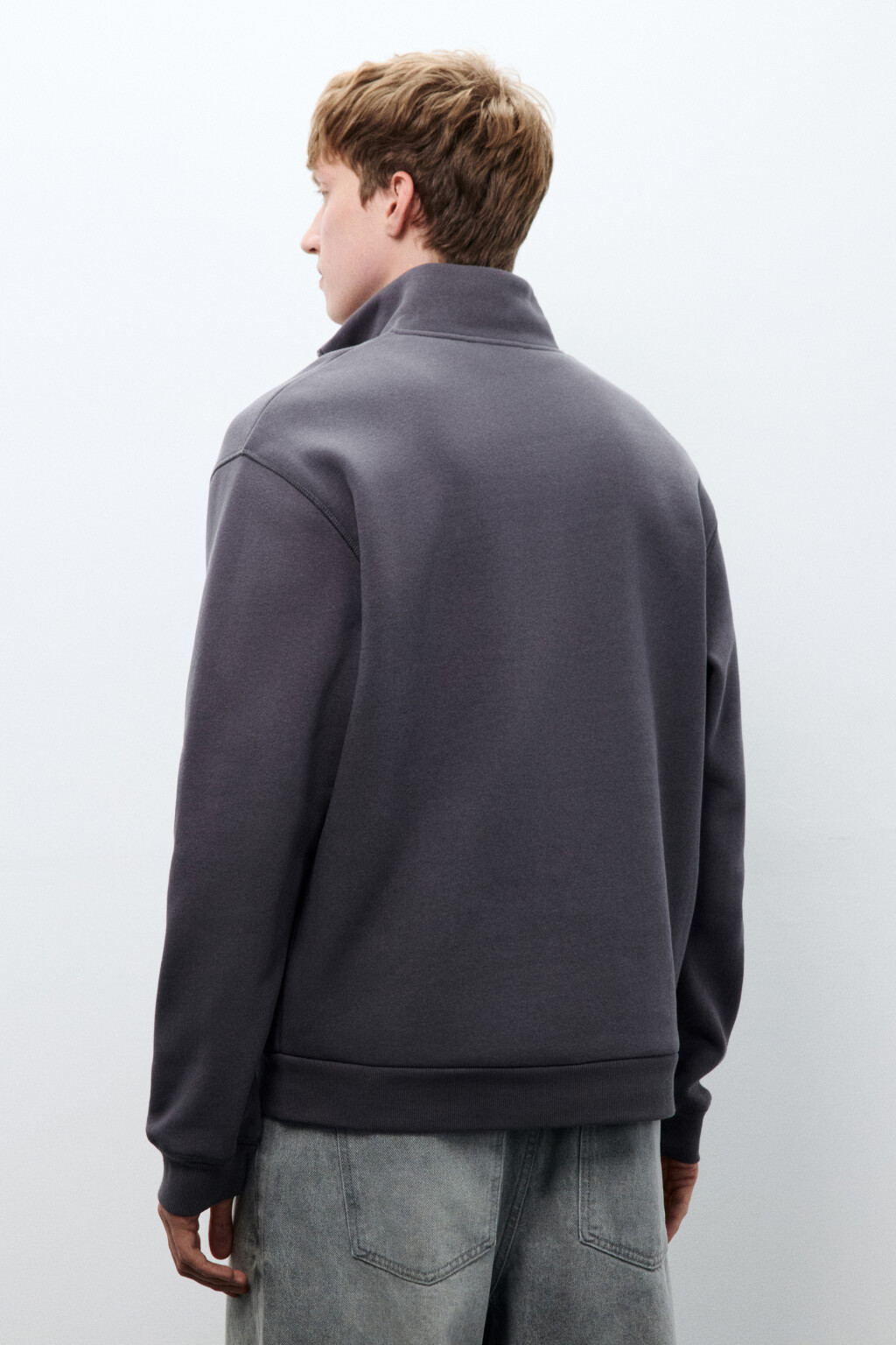 Толстовка half zip из футера - цвет серый - 3