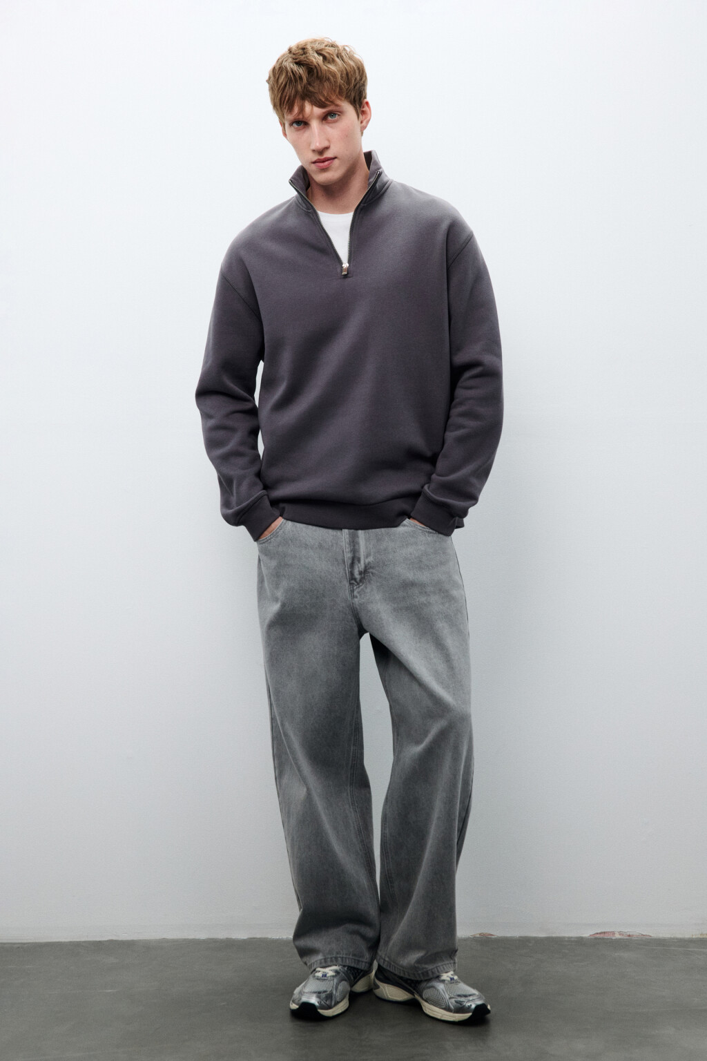 Толстовка half zip из футера - цвет серый - 4