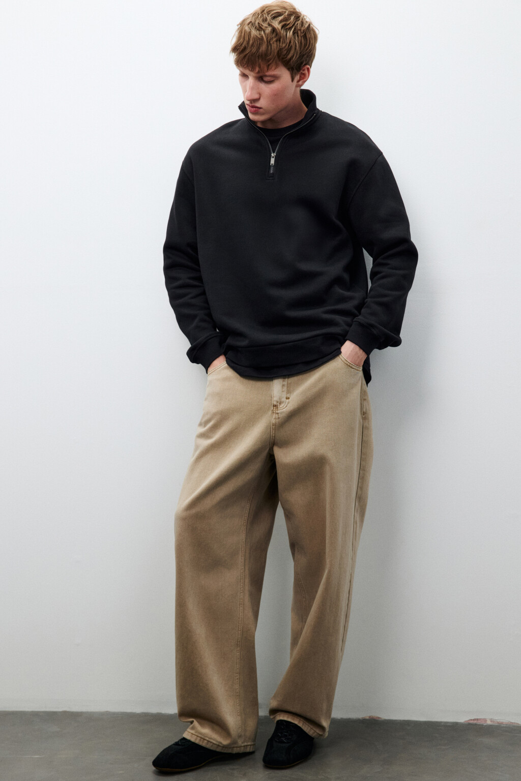 Толстовка half zip из футера - цвет черный - 1