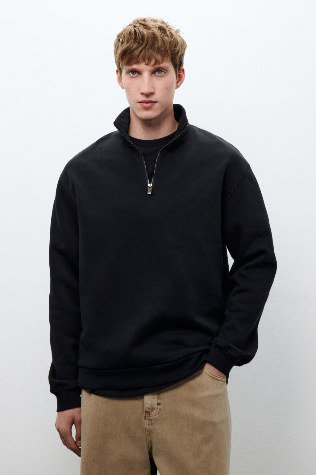 Толстовка half zip из футера - цвет черный - 2