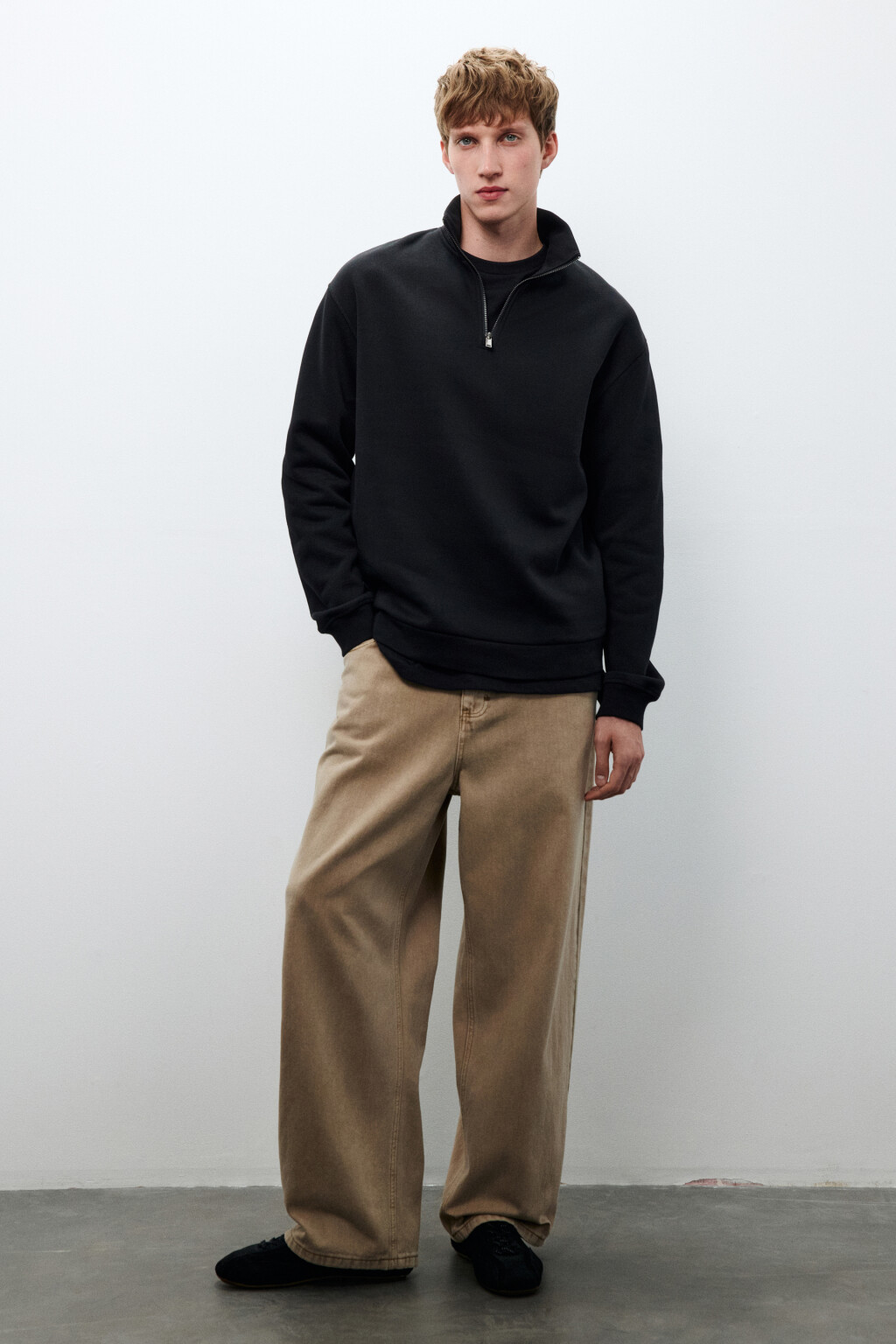 Толстовка half zip из футера - цвет черный - 4