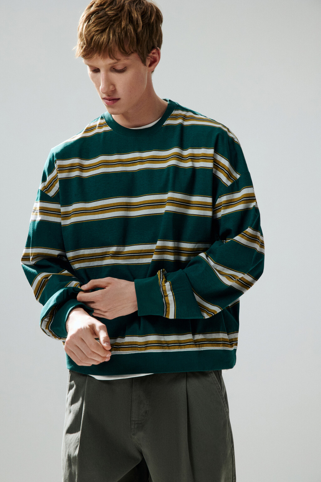 Свитшот в полоску с надписью - цвет зеленый - 1