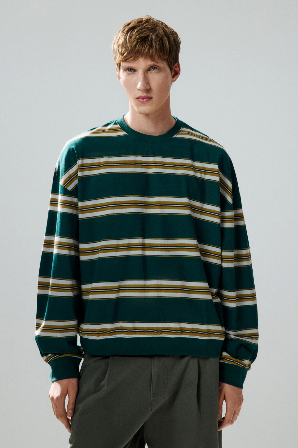 Свитшот в полоску с надписью - цвет зеленый - 2