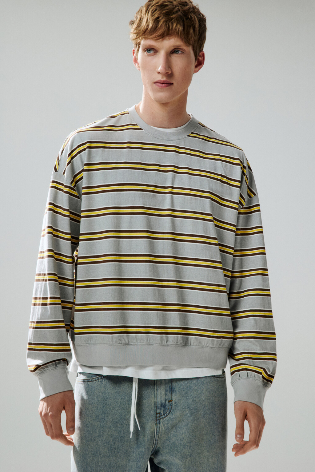 Свитшот в полоску с надписью - цвет серый - 1