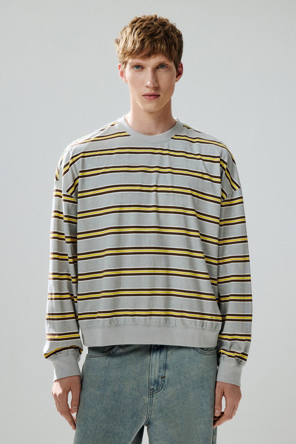 Свитшот в полоску с надписью - цвет серый - 2