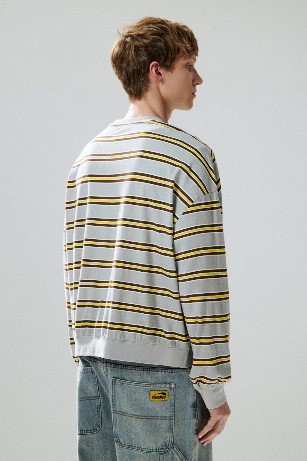 Свитшот в полоску с надписью - цвет серый - 3