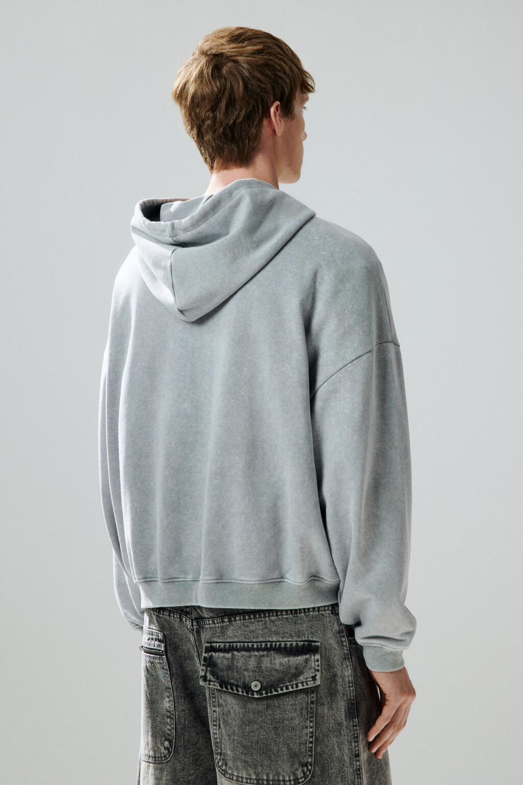 Худи-зипка из футера с вареным эффектом - цвет серый - 3