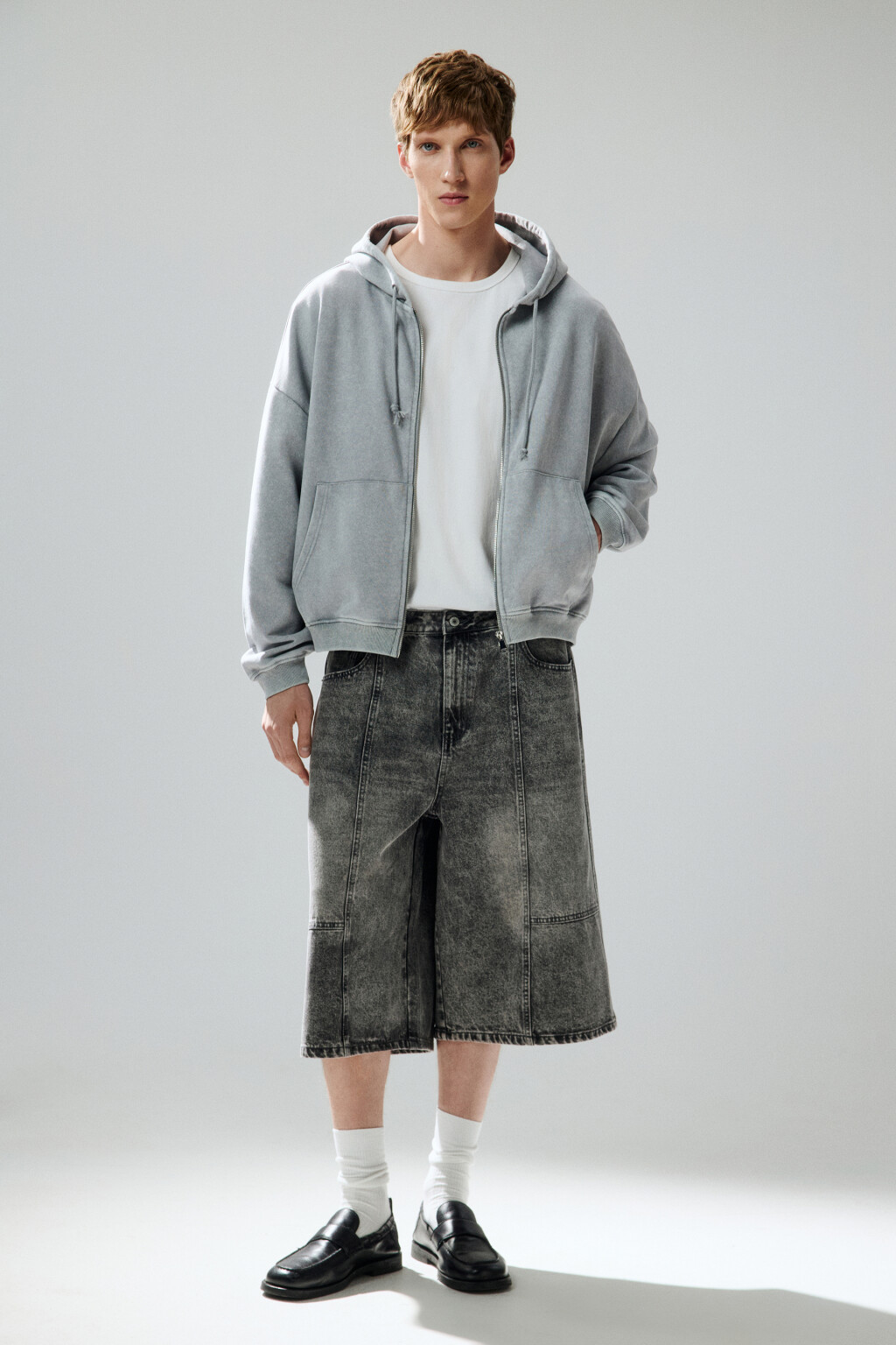 Худи-зипка из футера с вареным эффектом - цвет серый - 4