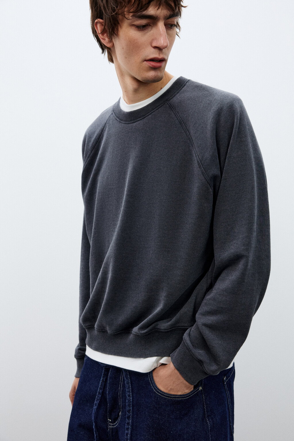 Свитшот из футера с вареным эффектом - цвет черный - 1