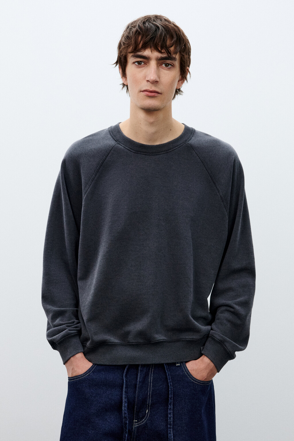 Свитшот из футера с вареным эффектом - цвет черный - 3