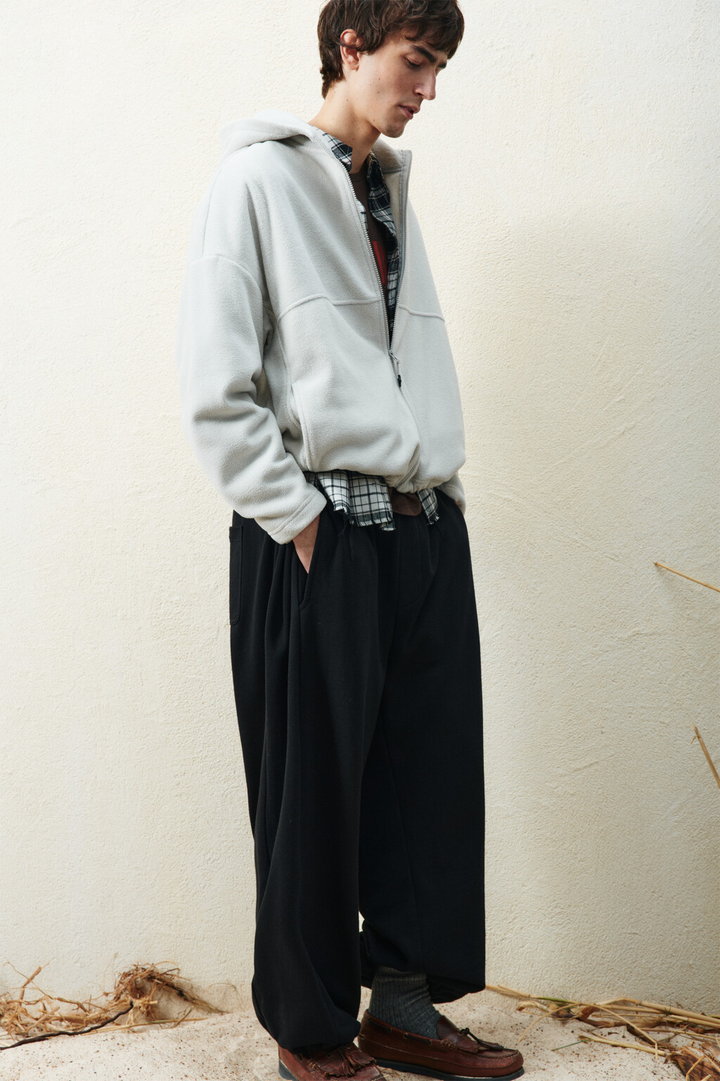 Худи-зипка флисовая с капюшоном - цвет белый - 1