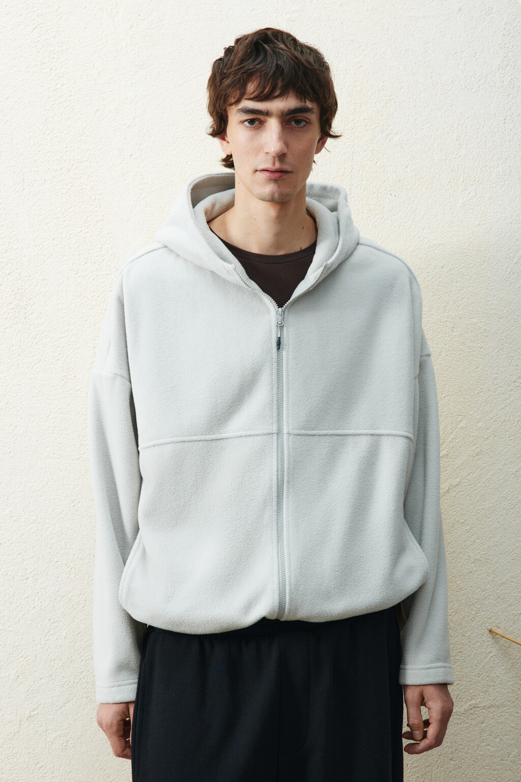 Худи-зипка флисовая с капюшоном - цвет белый - 2