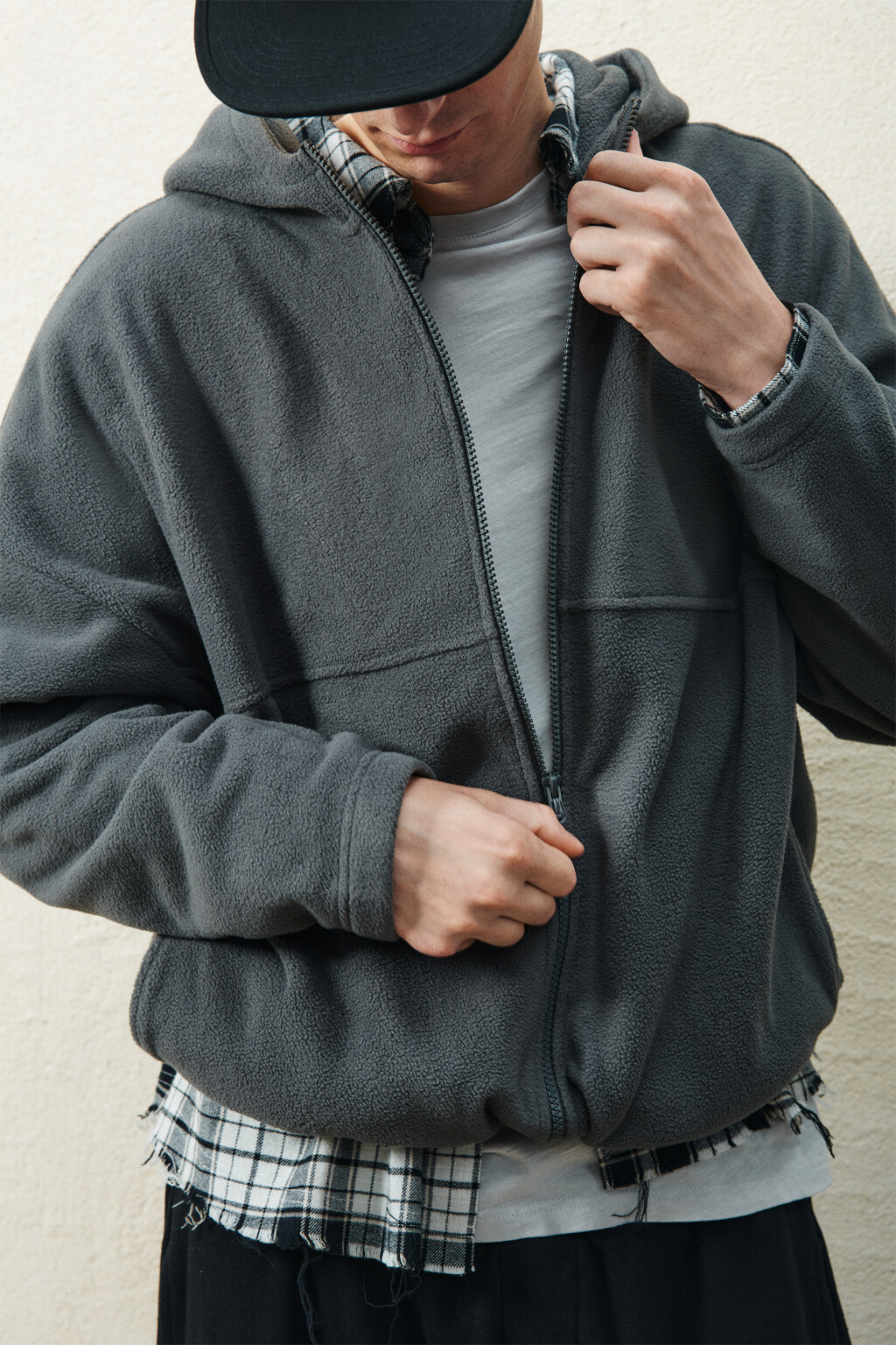 Худи-зипка флисовая с капюшоном - цвет серый - 2