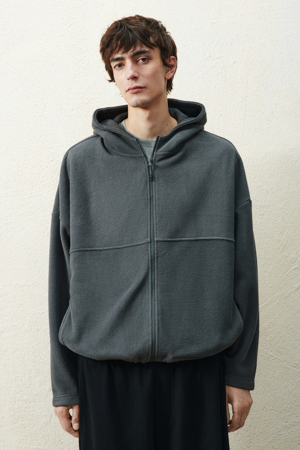 Худи-зипка флисовая с капюшоном - цвет серый - 3