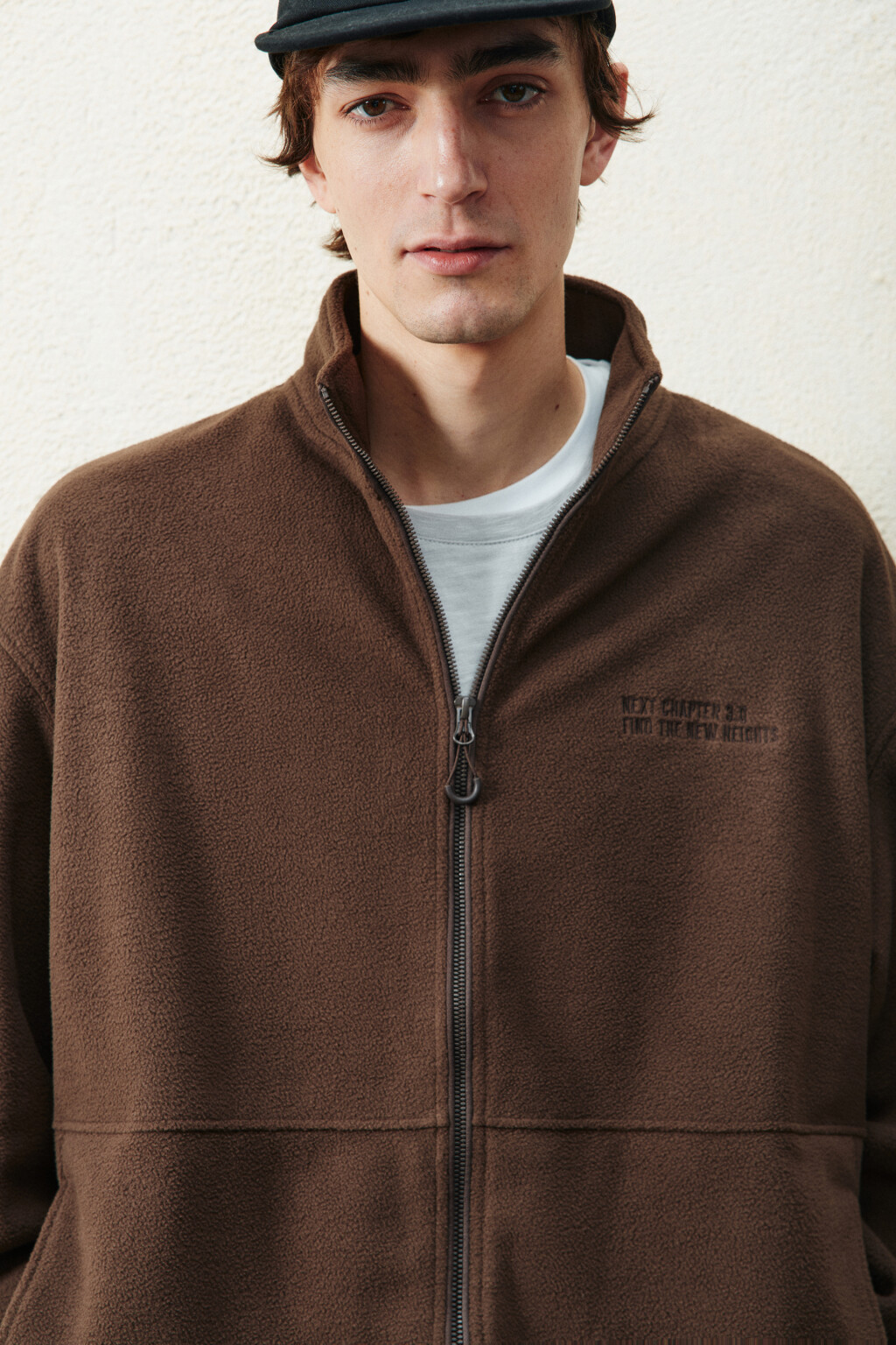 Худи-зипка флисовая с надписью - цвет коричневый - 1