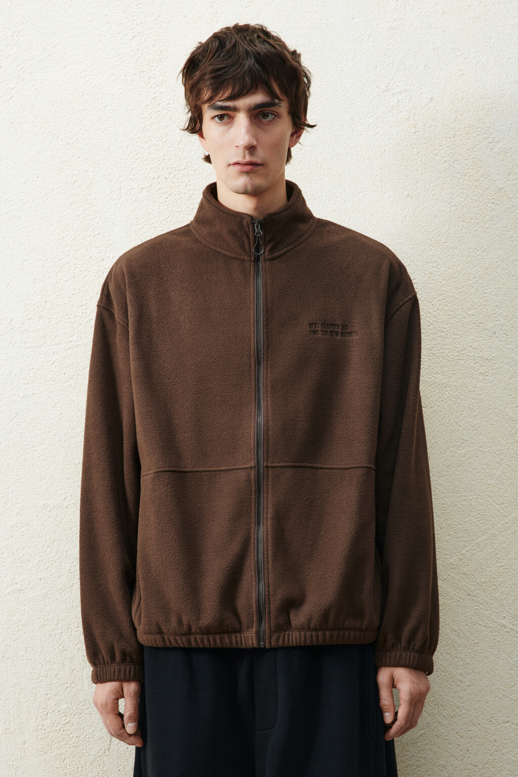 Худи-зипка флисовая с надписью - цвет коричневый - 2