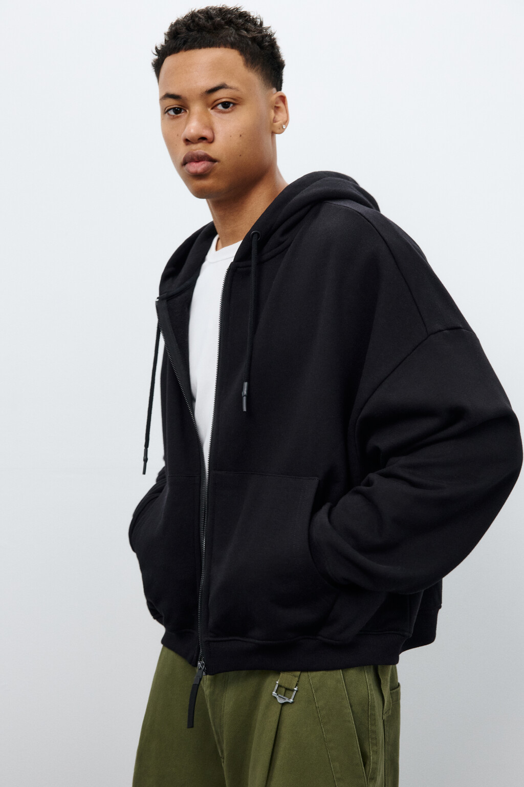 Худи-зипка из футера с капюшоном - цвет черный - 1