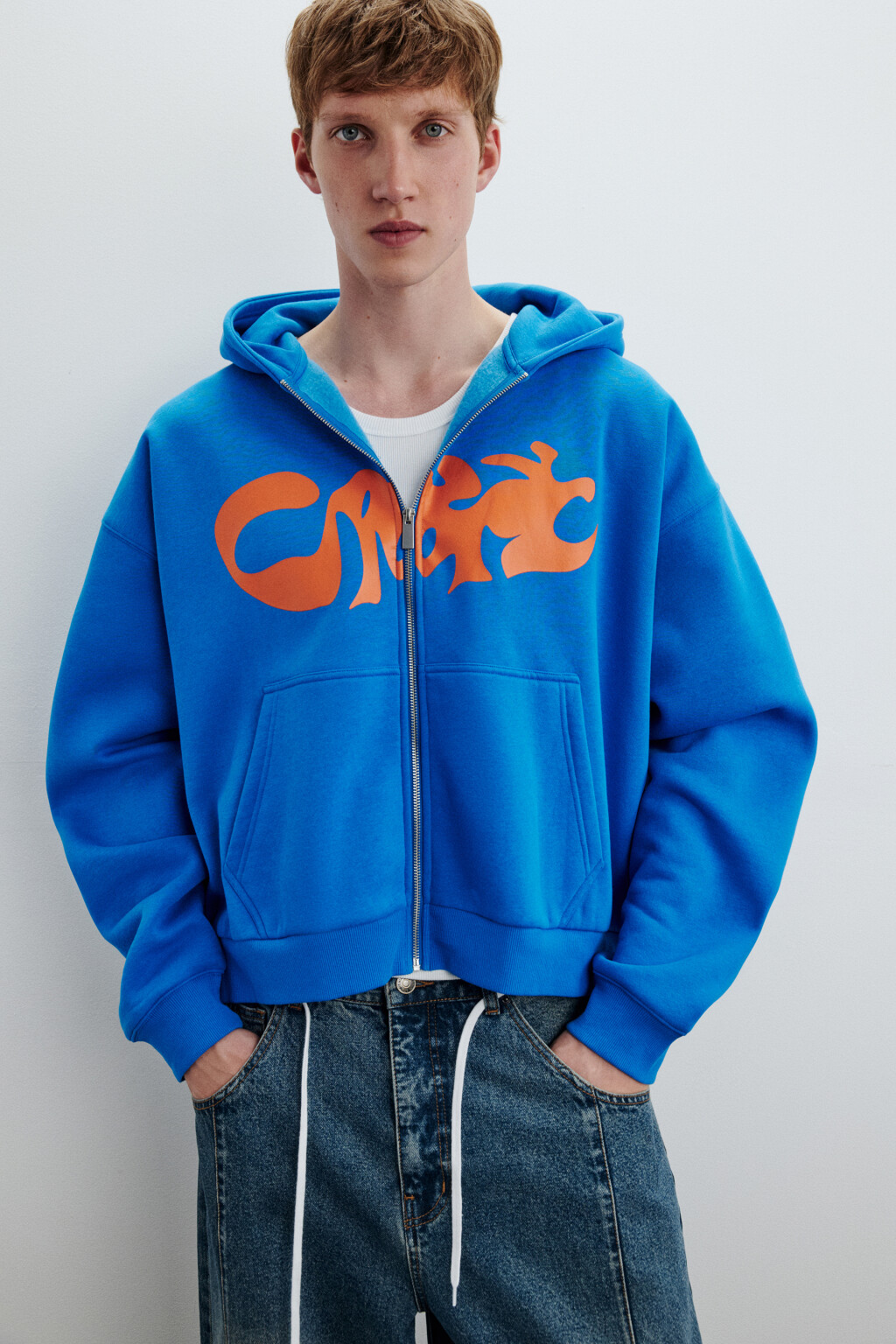 Худи-зипка утепленная с принтом - цвет синий - 2