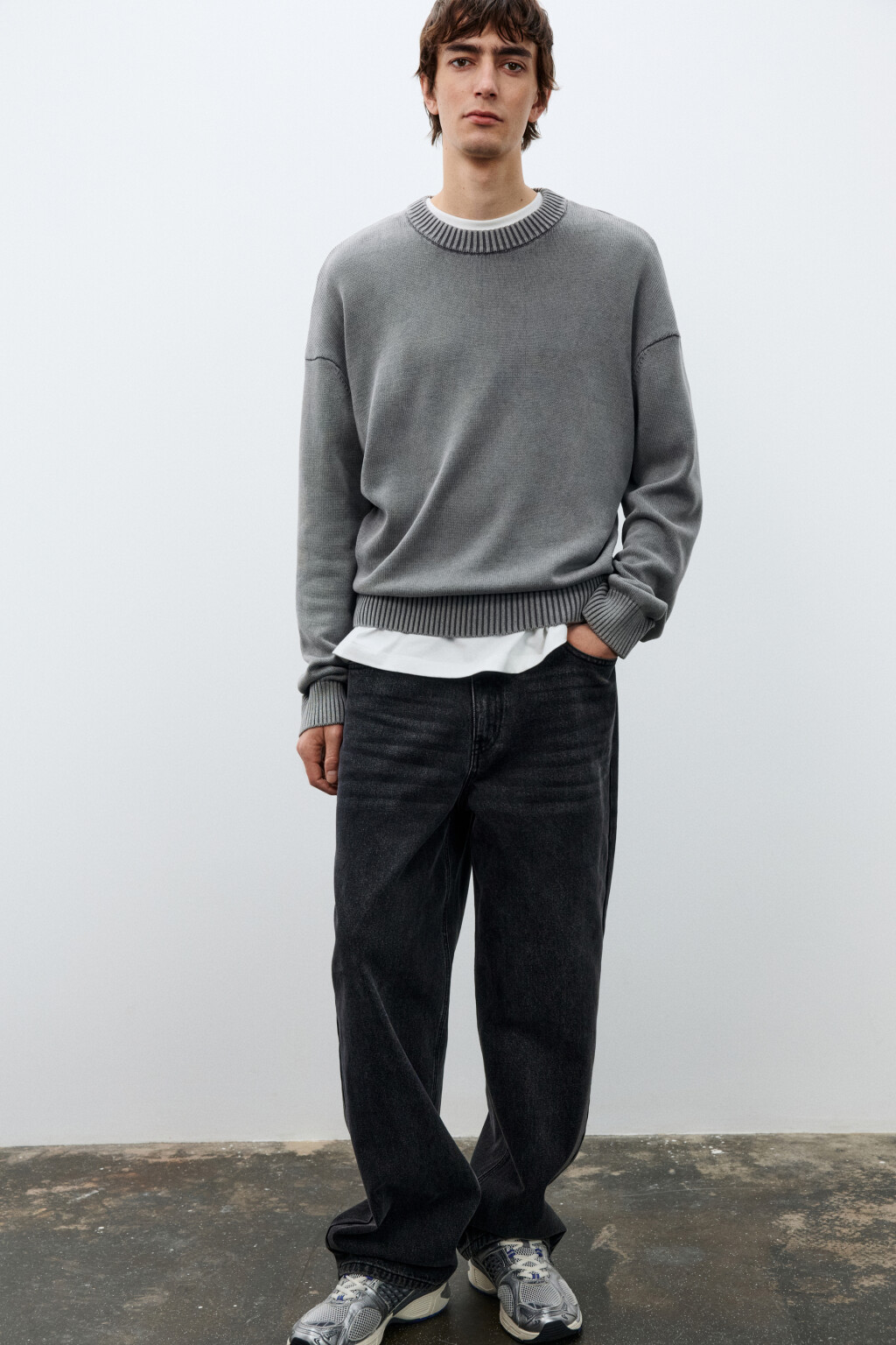 Джемпер вязаный базовый из хлопка - цвет серый - 2