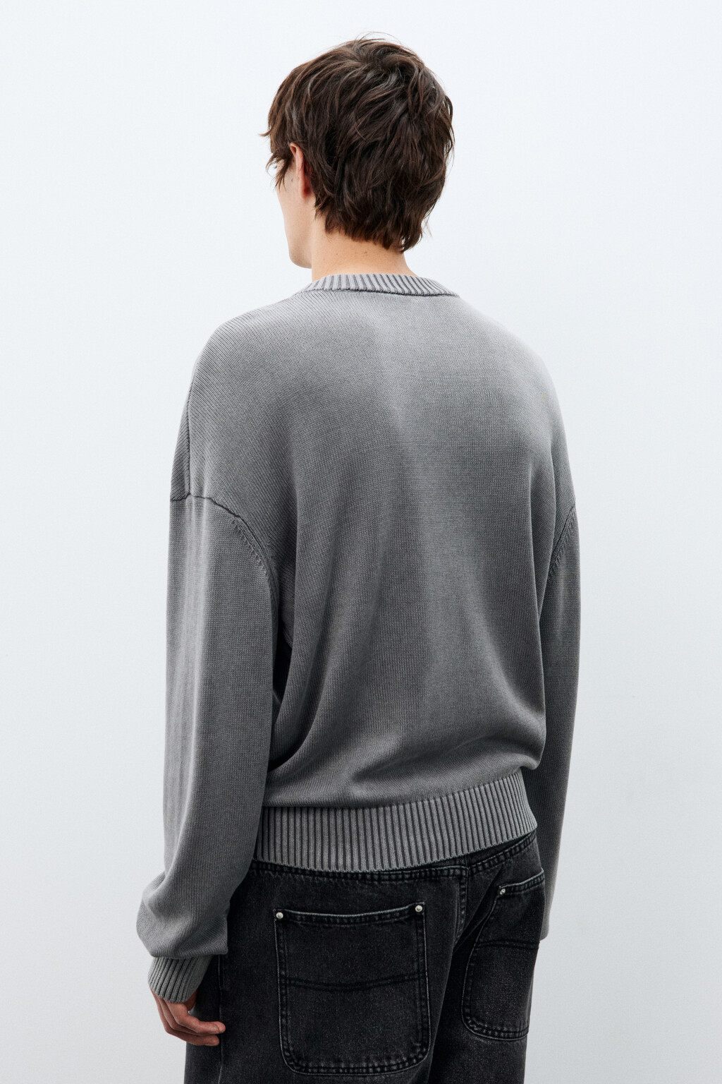 Джемпер вязаный базовый из хлопка - цвет серый - 4