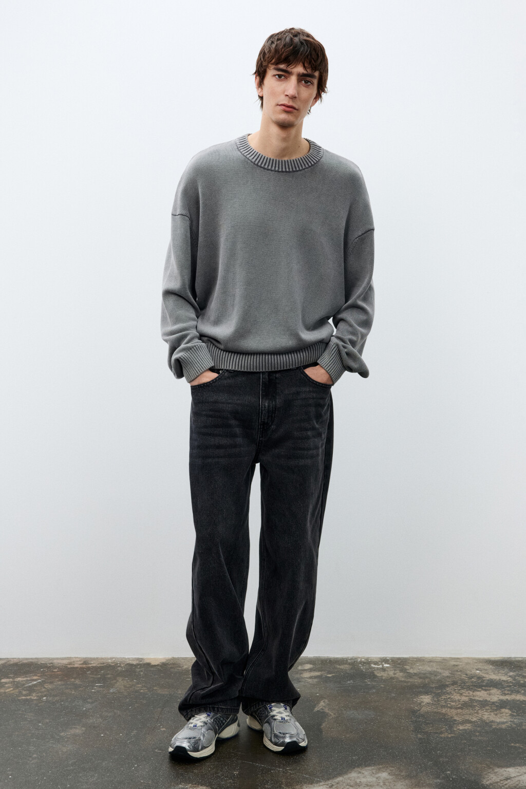 Джемпер вязаный базовый из хлопка - цвет серый - 5