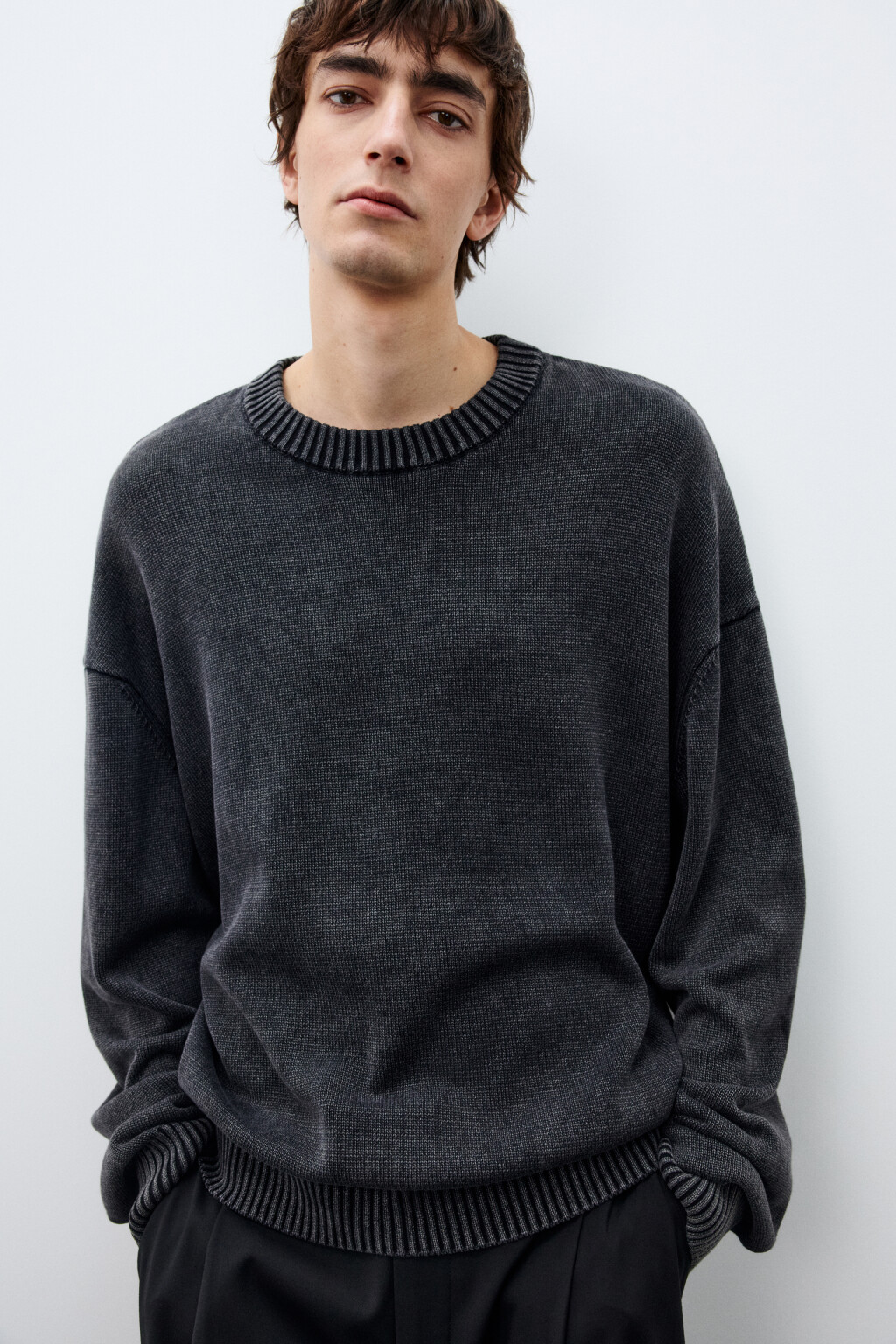 Джемпер вязаный базовый из хлопка - цвет черный - 1