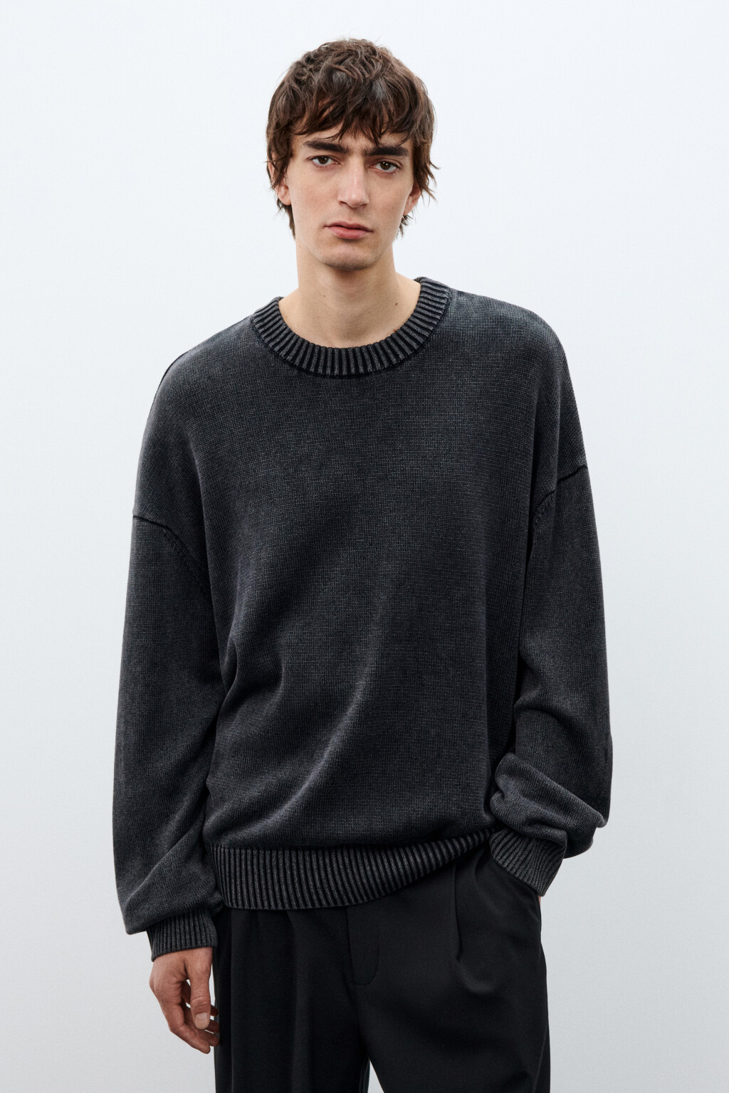 Джемпер вязаный базовый из хлопка - цвет черный - 2