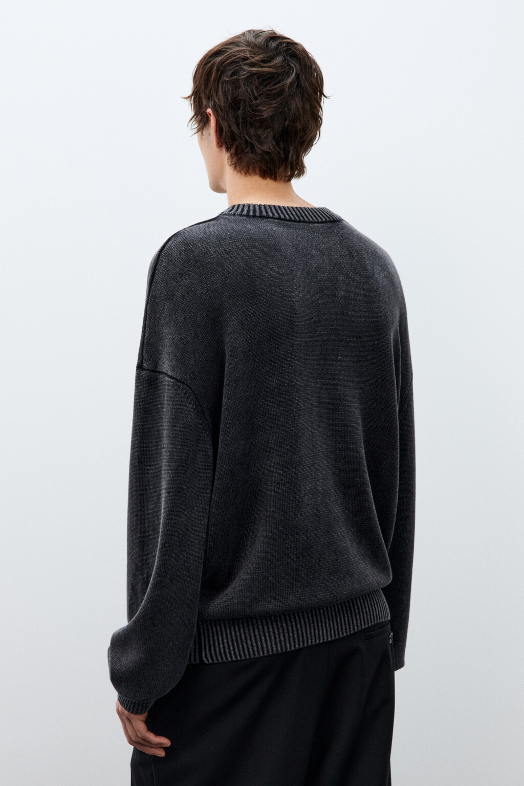 Джемпер вязаный базовый из хлопка - цвет черный - 3