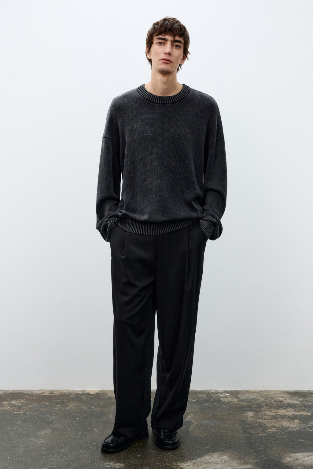 Джемпер вязаный базовый из хлопка - цвет черный - 4