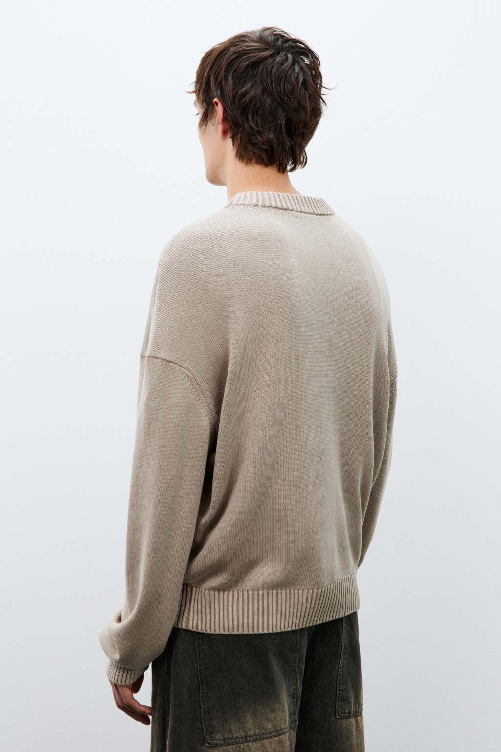 Джемпер вязаный базовый из хлопка - цвет бежевый - 3