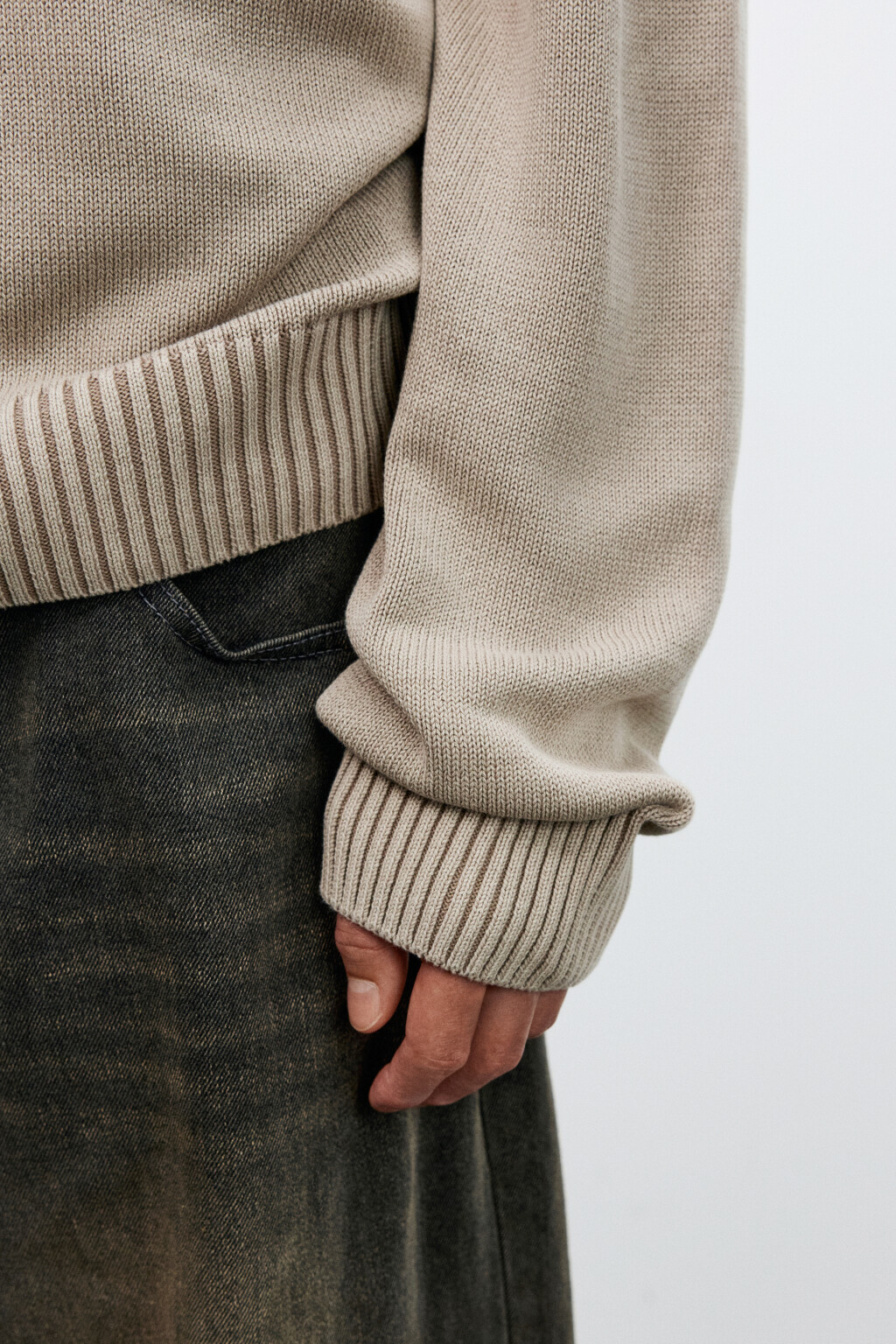 Джемпер вязаный базовый из хлопка - цвет бежевый - 6
