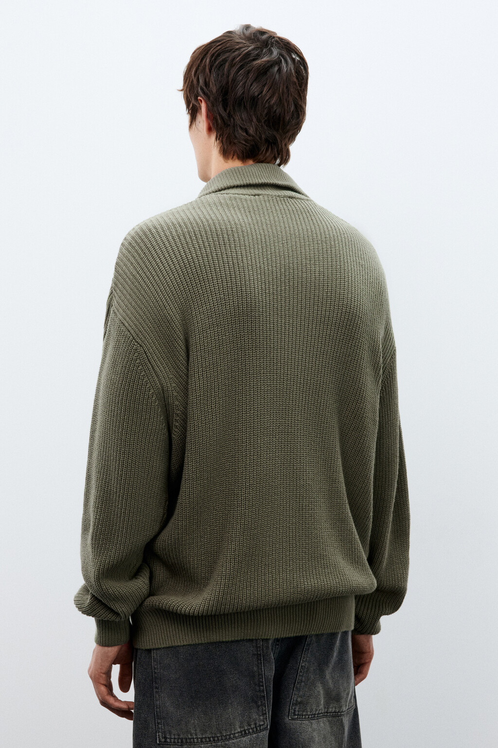 Свитер с воротником на молнии - цвет зеленый - 3