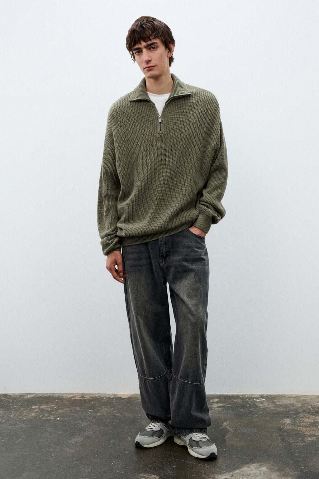 Свитер с воротником на молнии - цвет зеленый - 4