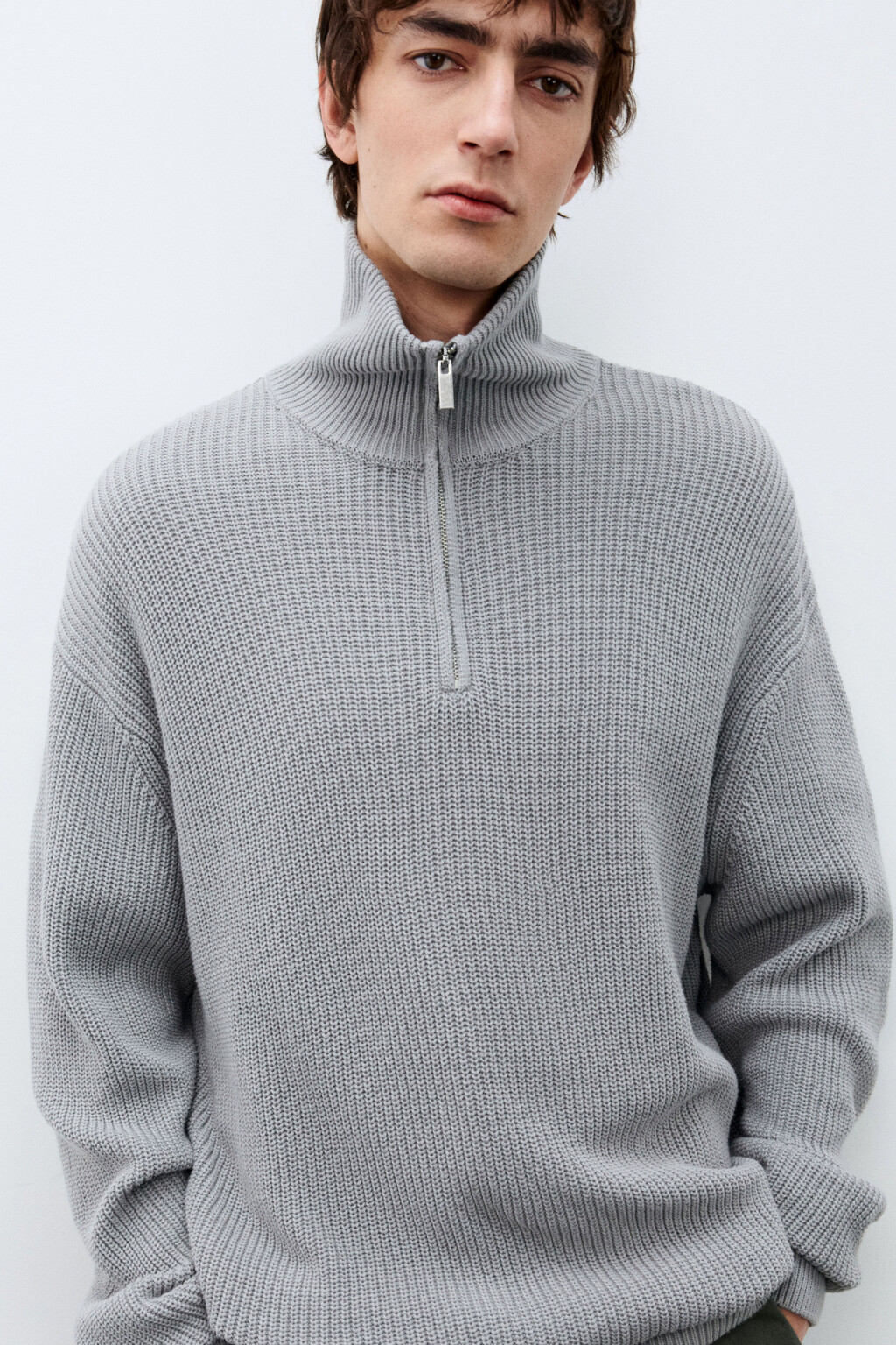 Свитер с воротником на молнии - цвет серый - 2