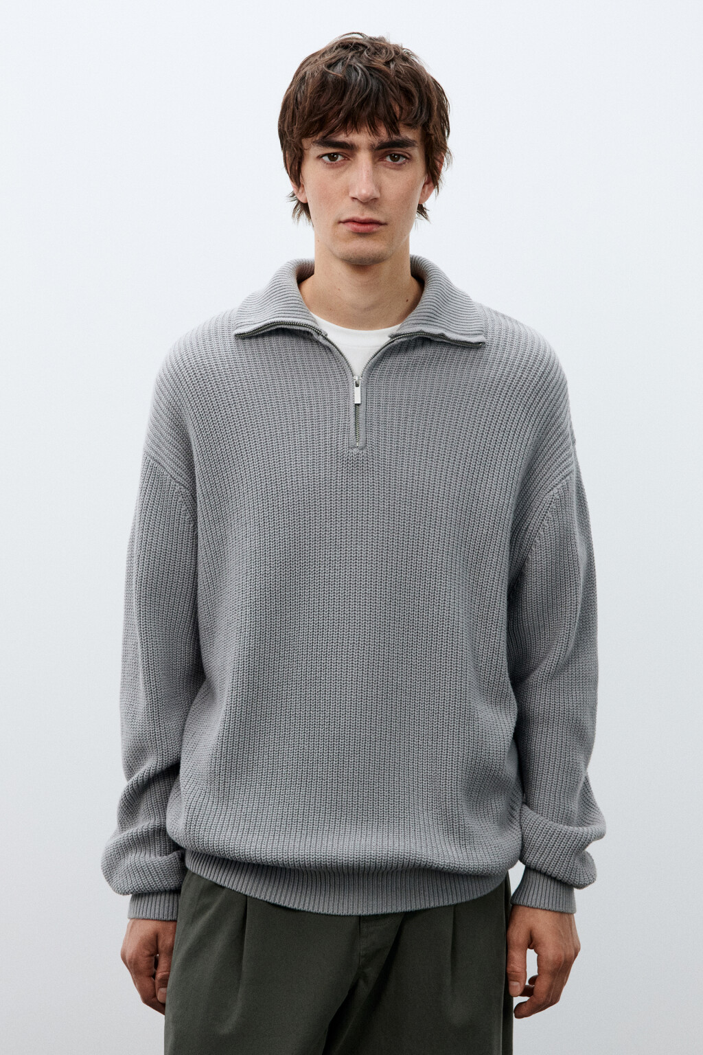 Свитер с воротником на молнии - цвет серый - 3