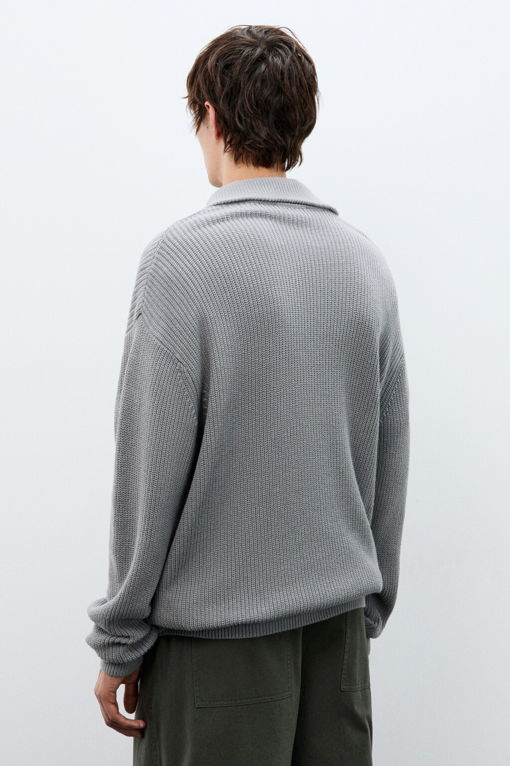 Свитер с воротником на молнии - цвет серый - 4