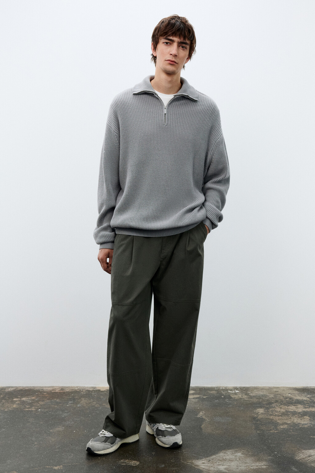 Свитер с воротником на молнии - цвет серый - 5