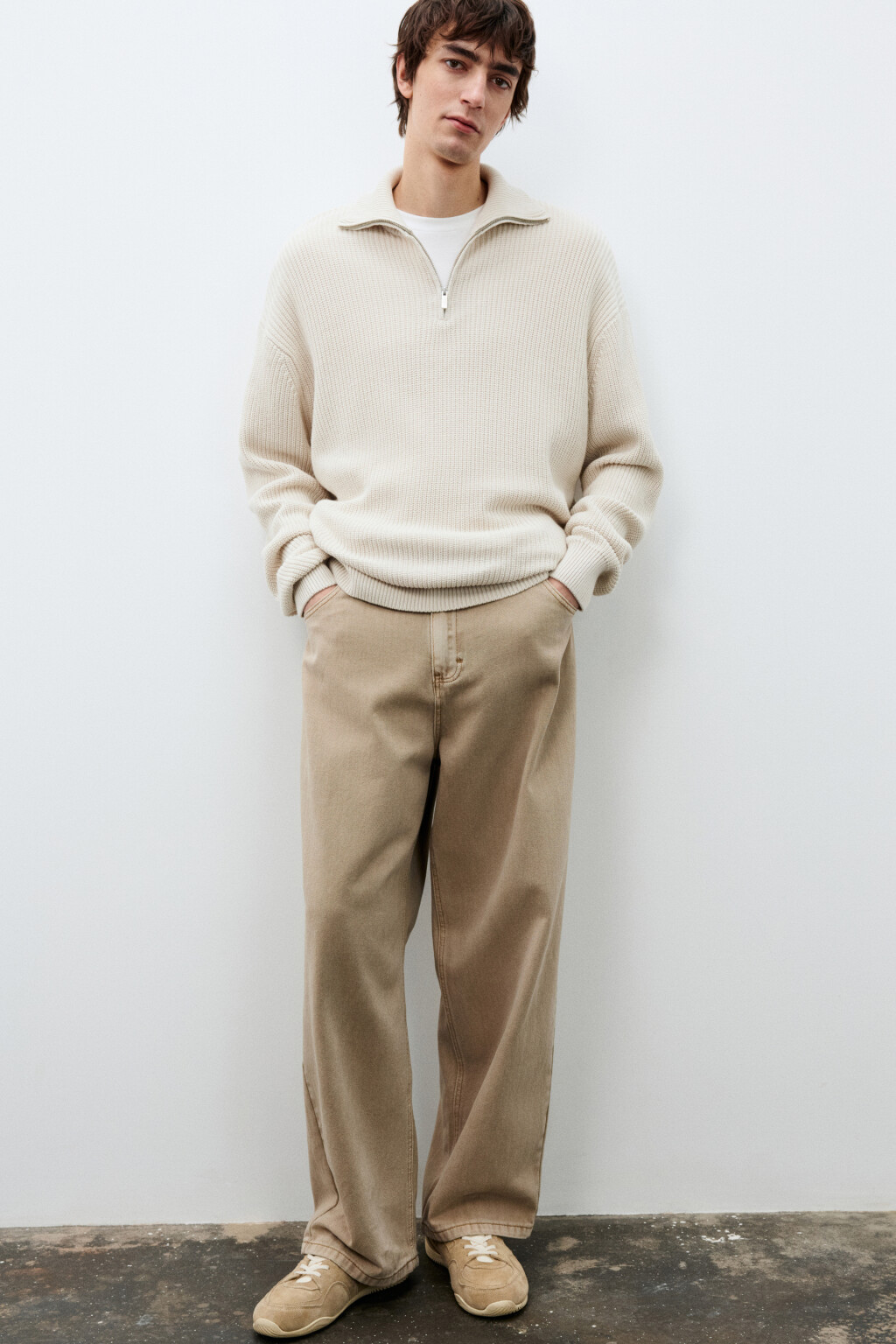 Свитер с воротником на молнии - цвет бежевый - 1