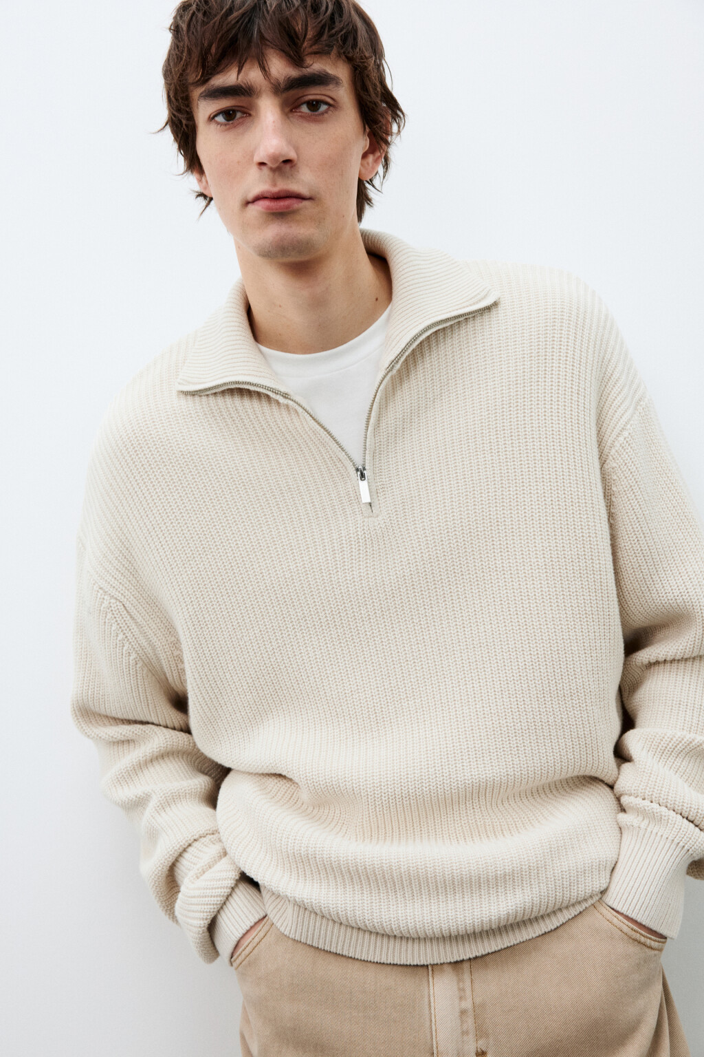 Свитер с воротником на молнии - цвет бежевый - 2