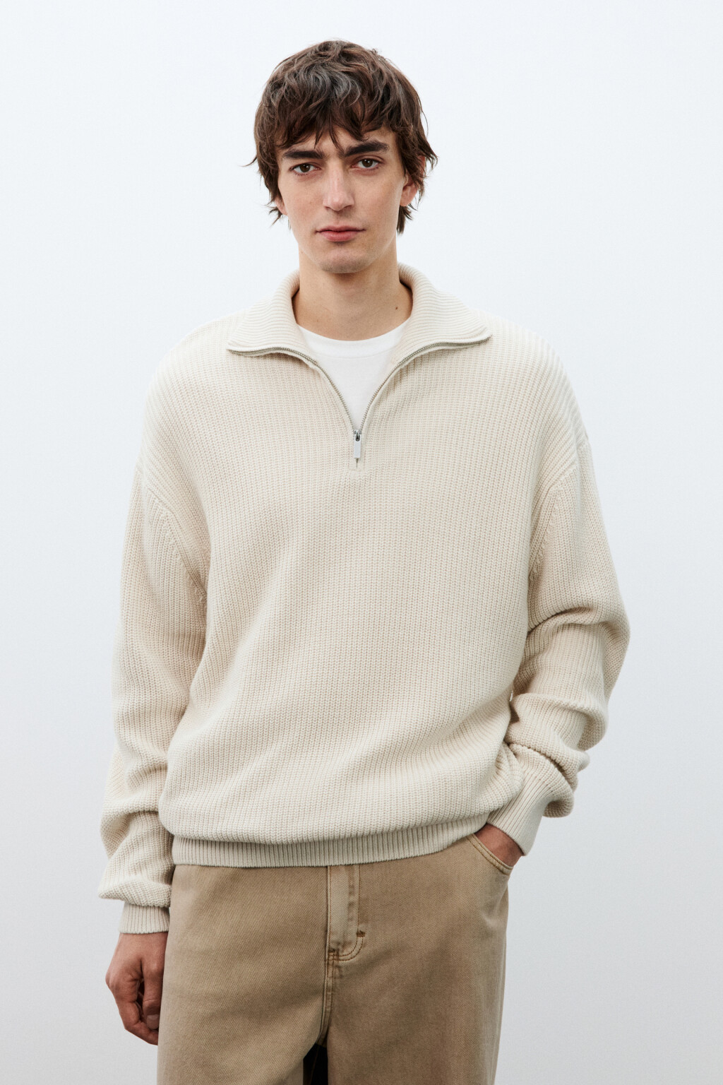 Свитер с воротником на молнии - цвет бежевый - 3